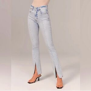 ABERCROMBIE & FITCH 90s ultra hi rise jeans, split bottom hem, color ocean blue
